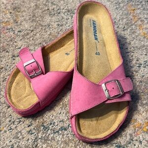 Sanosan Pink Leather Slip On Slides Sandals 9